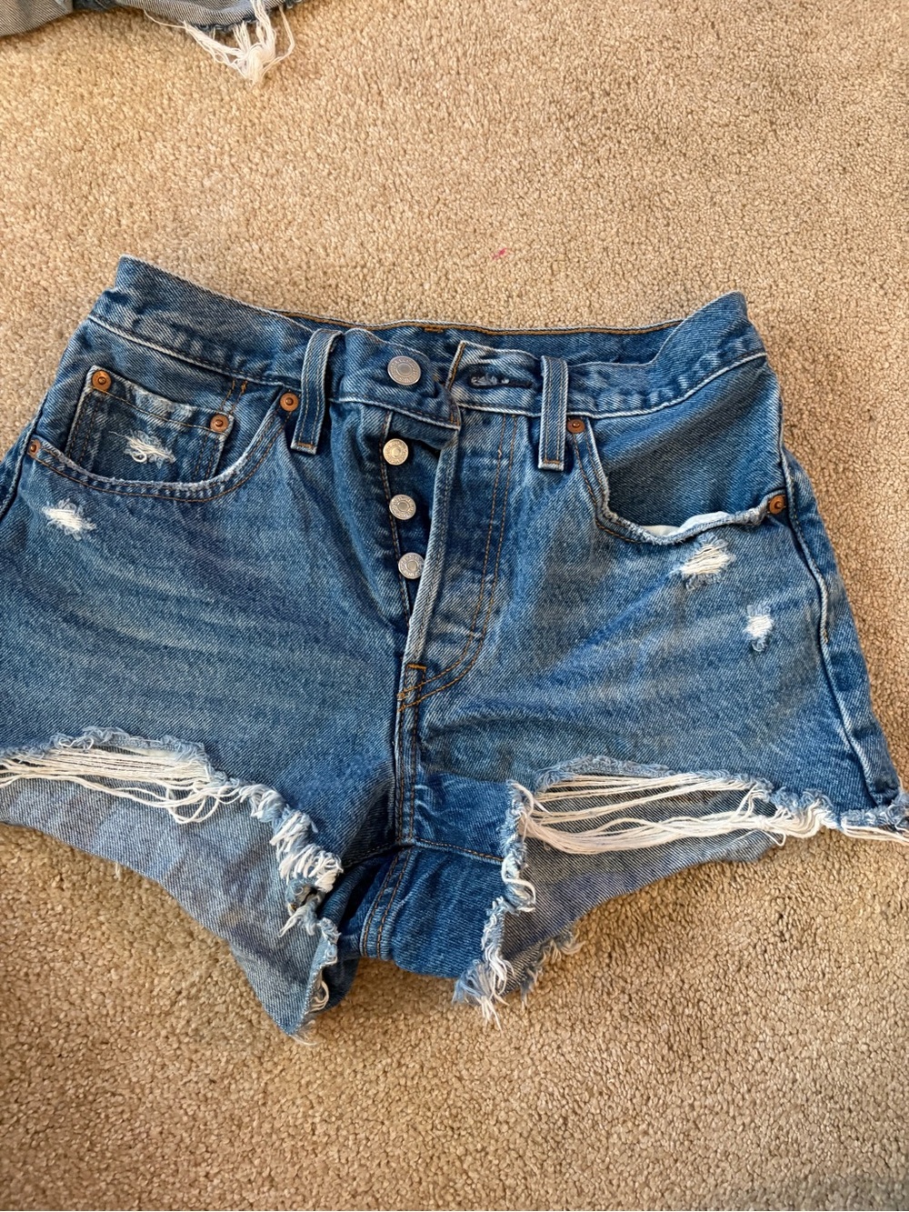 Levi's 501 Original High Rise Distressed Cutoff Denim Shorts Size 26 Button Fly